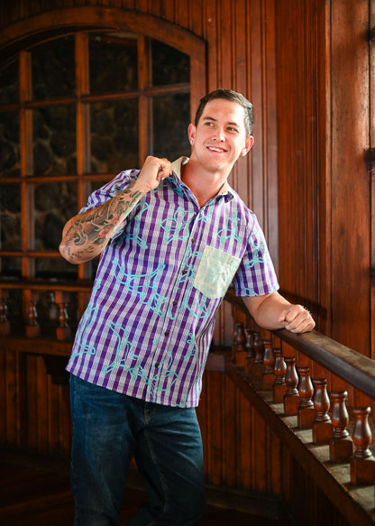 Menʻs Aloha Shirt Button Down ( PURPLE PALAKA ʻ25 )